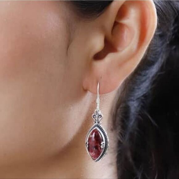 Norwegian Thulite Dangling Earrings - Picture 3 of 13